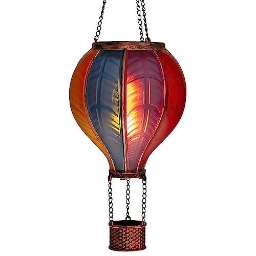 LED Solar Heißluftballon mit Flammeneffekt Beleuchtung | Lampion mit 20 warm-weißen Lichter | Gartenlaterne zum hängen | inkl. Metallkette | Gesamthöhe ca. 40,5 cm (Regenbogen) von Bonetti