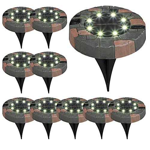 Solar Bodenlampen mit je 8 kalt-weißen LEDs | inkl. Erdspieß | moderne Solarlampe für Außen | perfekt für Wege, Beete, Rasen etc. (10er Set, Stein-Optik) von Bonetti