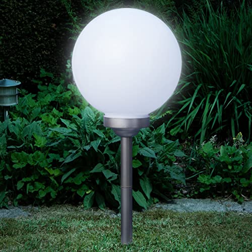 Solar Gartenkugel für außen mit LED Beleuchtung, inkl. Erdspieß, 600 mAh Akku, Einschaltautomatik, Moderne und stylische Kugelleuchte (2, Ø 25 cm, kalt-weiß) von Bonetti