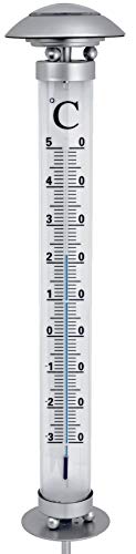 Solar Gartenthermometer mit LED-Beleuchtet | 112cm groß | kalt-weiß beleuchtet | Außenthermometer mit Erdspieß | wetterfest von Bonetti