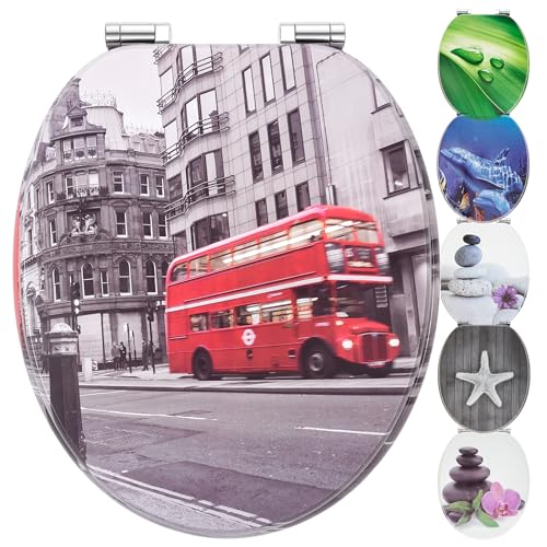 WC Sitz mit Absenkautomatik | Holzkern | stabile Softclose Scharniere | einfache Montage | glatte Oberfläche | tolle Motive zur Auswahl | Holz WC-Deckel universell passend (Bus London) von Bonetti