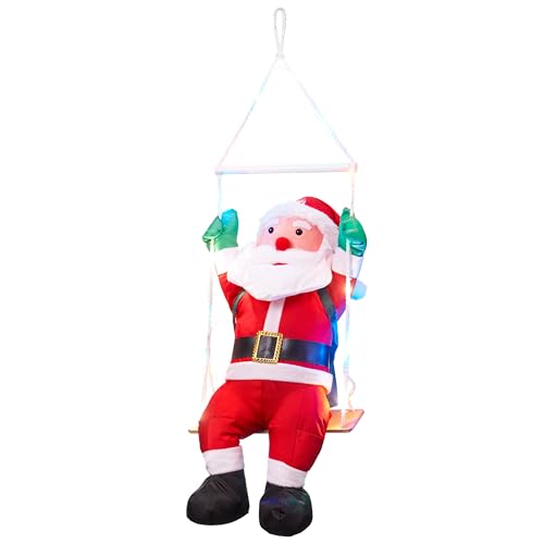Weihnachtsmann sitzend auf Einer Schaukel, mit 30 bunten LEDs beleuchtet, kletternder Nikolaus für Innen- und Außen (traditionell - Schaukel) von Bonetti