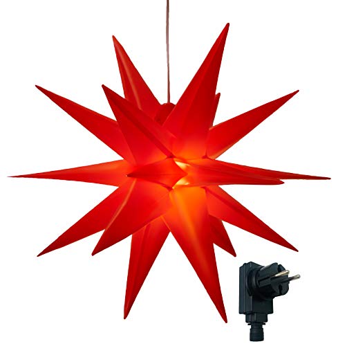 Bonetti 3D Leuchtstern inkl. warm-weißer LED Beleuchtung | für Innen und Außen geeignet | hängend | 7,5 m Zuleitung (rot, ca. Ø 100 cm (Netzstecker)) von Bonetti