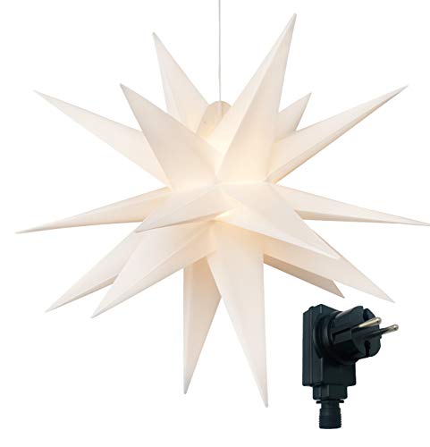 Bonetti 3D Leuchtstern inkl. warm-weißer LED Beleuchtung | für Innen und Außen geeignet | hängend | 7,5 m Zuleitung (weiß, ca. Ø 100 cm (Netzstecker)) von Bonetti