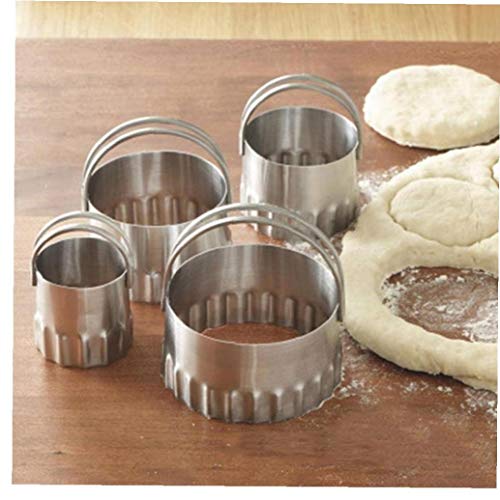 Bongles Biscuit Cutter Set (4 Stück/Set) Runde Ausstecher Mit Geriffelten Rand, Wellen Plätzchen Cutter Mit Griff (Welle) von Bongles