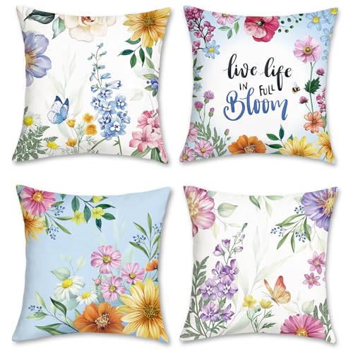 Bonhause 4er Set Kissenbezüge Blumen 45 x 45 cm Blühen Blume Samt Soft Dekorative Kissenhülle Zierkissenbezüge für Sofa Schlafzimmer Wohnzimmer Auto Zuhause Dekoration von Bonhause