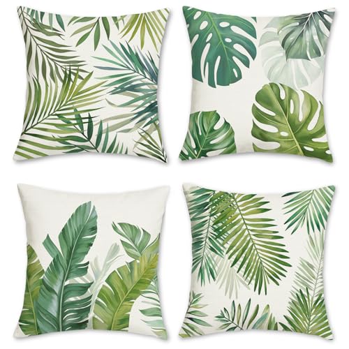 Bonhause 4er Set Kissenbezüge Tropische Blätter 45 x 45 cm Grün Palm Blätter Polyester Leinen Dekorative Kissenhülle Zierkissenbezüge für Garten Outdoor Sommer Frühlings Dekoration Bonhause 4er Set Kissenbezüge Tropische Blätter 45 x 45 cm Grün Palm Blätter Polyester Leinen Dekorative Kissenhülle Zierkissenbezüge für Garten Outdoor Sommer Frühlings Dekoration von Bonhause