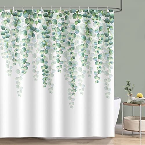 Bonhause Duschvorhang Eukalyptus Grüne Blätter Pflanze Duschvorhänge 180 x 180 cm Anti-Schimmel Wasserdicht Polyester Stoff Waschbar Bad Vorhäng für Badzimmer mit 12 Haken von Bonhause