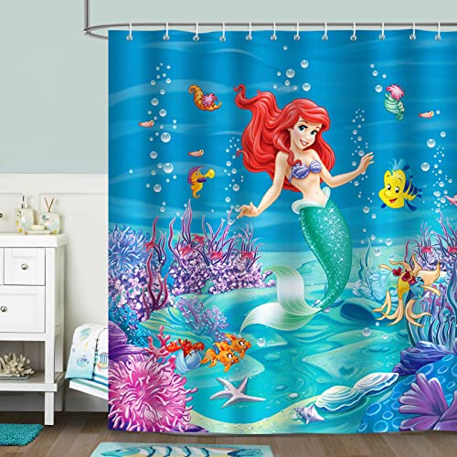 Bonhause Duschvorhang Kleine Meerjungfrau Mädchen Unterwasserwelt 180 x 180 cm Duschvorhänge Anti-Schimmel Wasserdicht Polyester Stoff Waschbar Bad Vorhang für Kinder Badzimmer mit 12 Haken von Bonhause