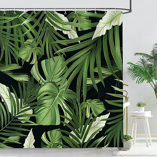 Bonhause Duschvorhang Tropische Palmblätter Grüne Pflanze 180 x 180 cm Duschvorhänge Anti-Schimmel Wasserdicht Polyester Stoff Waschbar Bad Vorhang für Badzimmer mit 12 Haken von Bonhause