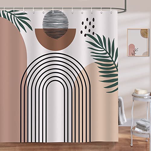 Bonhause Duschvorhang Abstrakt Boho Bogen Mitte des Jahrhunderts Duschvorhänge 180 x 180 cm Anti-Schimmel Wasserdicht Polyester Stoff Waschbar Bad Vorhäng für Badzimmer mit 12 Haken von Bonhause