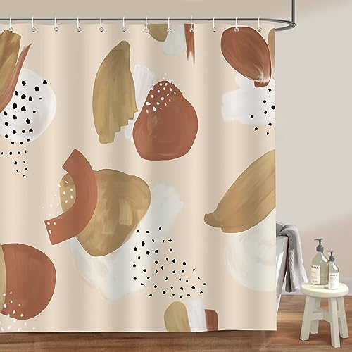 Bonhause Duschvorhang Abstraktes Boho Minimalistisches Beige Braun Duschvorhänge 180 x 180 cm Anti-Schimmel Wasserdicht Polyester Stoff Waschbar Bad Vorhäng für Badzimmer mit 12 Haken von Bonhause