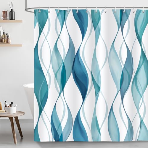 Bonhause Duschvorhang Blau Grün Gestreift Modern Geometrisch Abstrakt Duschvorhänge 180 x 200 cm Anti-Schimmel Wasserdicht Polyester Stoff Waschbar Bad Vorhäng für Badzimmer mit 12 Haken Bonhause Duschvorhang Blau Grün Gestreift Modern Geometrisch Abstrakt Duschvorhänge 180 x 200 cm Anti-Schimmel Wasserdicht Polyester Stoff Waschbar Bad Vorhäng für Badzimmer mit 12 Haken von Bonhause