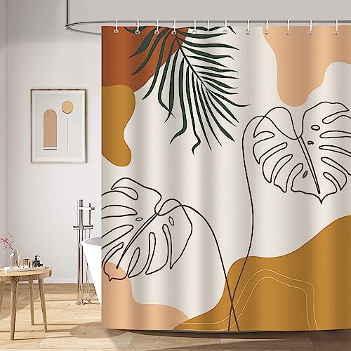 Bonhause Duschvorhang Boho Blätter Abstrakte Kunst Minimalistische Duschvorhänge 180 x 200 cm Anti-Schimmel Wasserdicht Polyester Stoff Waschbar Bad Vorhäng für Badzimmer mit 12 Haken von Bonhause