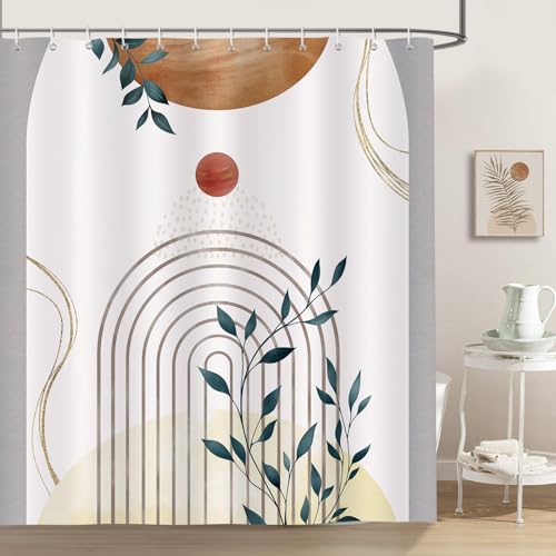 Bonhause Duschvorhang Boho Bogen Sonne Blätter Moderne Abstrakt Kunst Duschvorhänge 180 x 180 cm Anti-Schimmel Wasserdicht Polyester Stoff Waschbar Bad Vorhäng für Badzimmer mit 12 Haken von Bonhause