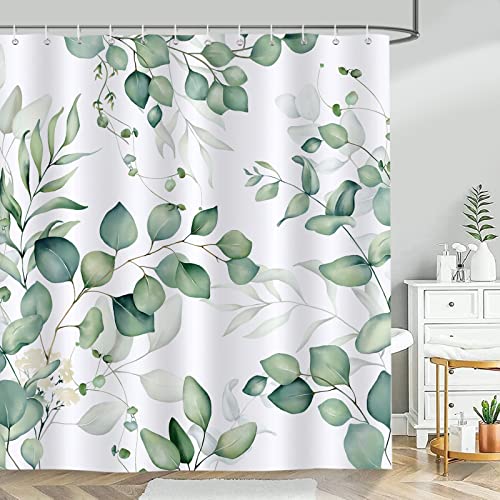 Bonhause Duschvorhang Eukalyptus Blätter Grün Pflanze Duschvorhänge 180 x 180 cm Anti-Schimmel Wasserdicht Polyester Stoff Waschbar Bad Vorhäng für Badzimmer mit 12 Haken von Bonhause