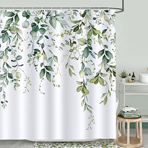 Bonhause Duschvorhang Eukalyptus Grüne Blätter Pflanze Duschvorhänge 180 x 180 cm Anti-Schimmel Wasserdicht Polyester Stoff Waschbar Bad Vorhäng für Badzimmer mit 12 Haken von Bonhause