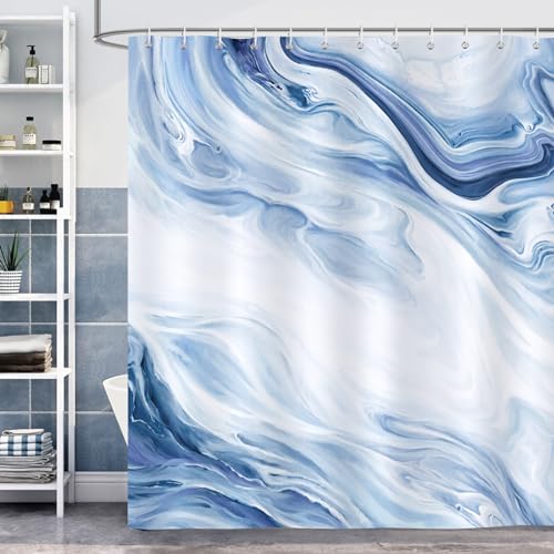 Bonhause Duschvorhang Marmor Blau Weiß Modern Abstrakt Duschvorhänge 180 x 180 cm Anti-Schimmel Wasserdicht Polyester Stoff Waschbar Bad Vorhäng für Badzimmer mit 12 Haken von Bonhause