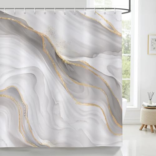 Bonhause Duschvorhang Marmor Grau Gold Modern Abstrakt Luxus Duschvorhänge 180 x 180 cm Anti-Schimmel Wasserdicht Polyester Stoff Waschbar Bad Vorhäng für Badzimmer mit 12 Haken von Bonhause