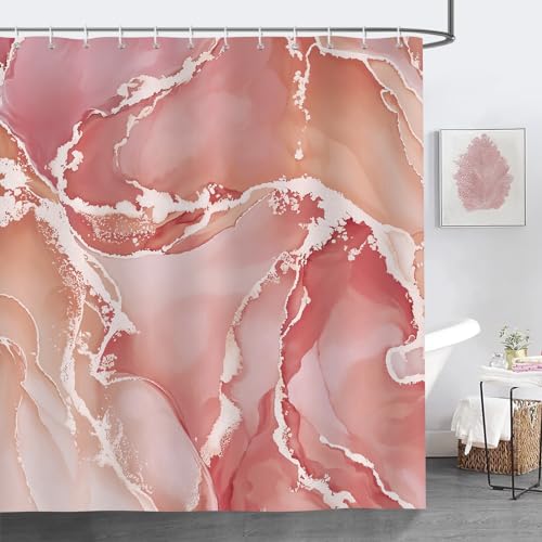 Bonhause Duschvorhang Marmor Rosa Gold Modern Abstrakt Luxus Duschvorhänge 180 x 180 cm Anti-Schimmel Wasserdicht Polyester Stoff Waschbar Bad Vorhäng für Badzimmer mit 12 Haken von Bonhause