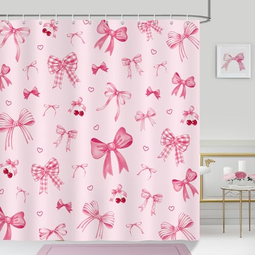 Bonhause Duschvorhang Rosa Schleife Niedlicher Modern Kokett Kirsche Duschvorhänge 180 x 180 cm Anti-Schimmel Wasserdicht Polyester Stoff Waschbar Bad Vorhäng für Badzimmer mit 12 Haken Bonhause Duschvorhang Rosa Schleife Niedlicher Modern Kokett Kirsche Duschvorhänge 180 x 180 cm Anti-Schimmel Wasserdicht Polyester Stoff Waschbar Bad Vorhäng für Badzimmer mit 12 Haken von Bonhause