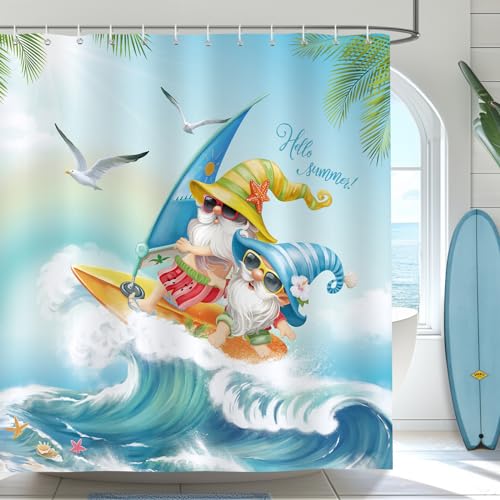 Bonhause Duschvorhang Sommer Zwerge Surfen Blau Ozean Meereswelle Duschvorhänge 180 x 180 cm Anti-Schimmel Wasserdicht Polyester Stoff Waschbar Bad Vorhäng für Badzimmer mit 12 Haken Bonhause Duschvorhang Sommer Zwerge Surfen Blau Ozean Meereswelle Duschvorhänge 180 x 180 cm Anti-Schimmel Wasserdicht Polyester Stoff Waschbar Bad Vorhäng für Badzimmer mit 12 Haken von Bonhause