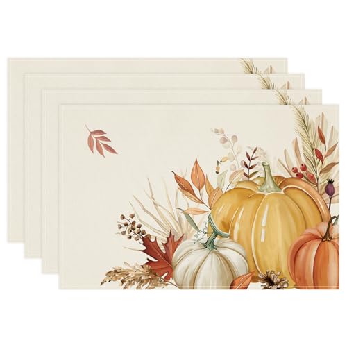 Bonhause Kürbisblätter Herbst Tischsets 4er Set, Herbstliches Erntedankfest Platzsets Waschbar Platzdeckchen für Küche Tisch Dekoration Drinnen Urlaub Party Dekor 30x45cm Bonhause Kürbisblätter Herbst Tischsets 4er Set, Herbstliches Erntedankfest Platzsets Waschbar Platzdeckchen für Küche Tisch Dekoration Drinnen Urlaub Party Dekor 30x45cm von Bonhause