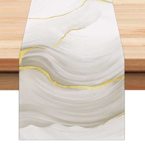 Bonhause Tischläufer Marmor Grau Gold Tischläufer Modern Abstrakt Kunst Küche Esstisch Dekoration für Drinnen Draußen Urlaub Party Waschbar Wohnkultur Tafeltuch (33 x 183 cm) von Bonhause