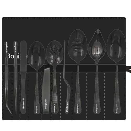 Bonigour Beschichtungswerkzeuge, kulinarisches Set, 11-teiliges Profi-Koch-Plating Tools Pro Kit, Küchenbeschichtungsutensilien, modernistische Küche, Lebensmittelkunst, Edelstahl, Schwarz von Bonigour