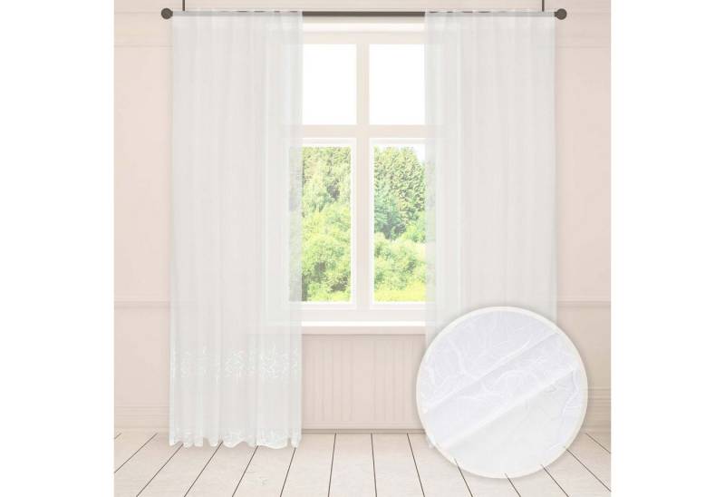 Asphald Gardine Gardine mit Stickerei Fertiggardine Pflegeleicht Store Voile 1:2,5 1er Falte 90mm Auf Maß Anfertigung, Faltenband (1 St), St.Br 200cm f.Breite 80cm von Asphald
