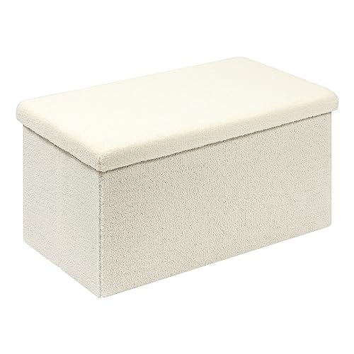 Bonlife Sitzhocker Sitzwürfel mit Stauraum, Faltbare Sitzbank, Samt Fußbank Truhen Aufbewahrungsbox, Weiß, 80 x 40 x 40 cm von Bonlife