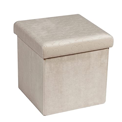 Bonlife Faltbare Aufbewahrungsbox, Samt-Pouffe-Fußhocker mit Aufbewahrung, kleine beige Aufbewahrungsbox mit Deckel, Spielzeugbox, Truhebox, 32 x 32 x 32 cm von Bonlife