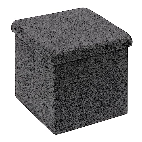 Bonlife Sitzhocker Sitzwürfel mit Stauraum, Faltbare Sitzwürfel mit Deckel, Samt Fußbank Truhen Aufbewahrungsbox, Grau, 40 x 40 x 40 cm von Bonlife