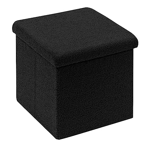 Bonlife Sitzhocker Sitzwürfel mit Stauraum, Faltbare Sitzwürfel mit Deckel, Samt Fußbank Truhen Aufbewahrungsbox, Schwarz, 40 x 40 x 40 cm von Bonlife