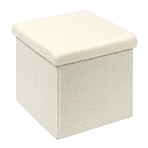 Bonlife Sitzhocker Sitzwürfel mit Stauraum, Faltbare Sitzwürfel mit Deckel, Samt Fußbank Truhen Aufbewahrungsbox, Weiß, 40 x 40 x 40 cm von Bonlife