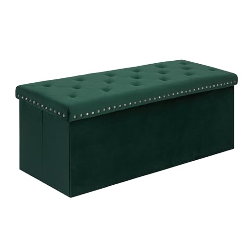Bonlife Sitzbank mit Stauraum,Sitzhocker Truhen,klappbare Sitzbank,Hocker mit Deckel,Aufbewahrungsbox,Schlafzimmer Flur,Grün,Samt,110x40x40cm von Bonlife