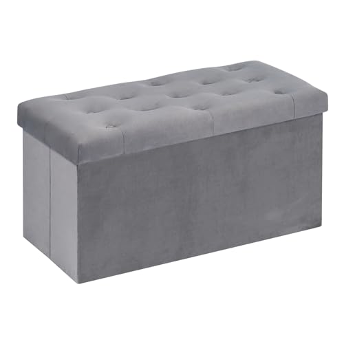 Bonlife Sitzbank mit Stauraum Aufbewahrungsbox mit Deckel Stoff Stauraum Schlafzimmer Möbel Faltbarer Fußhocker Samttuch,Grau,80 x 40 x 40 cm von Bonlife