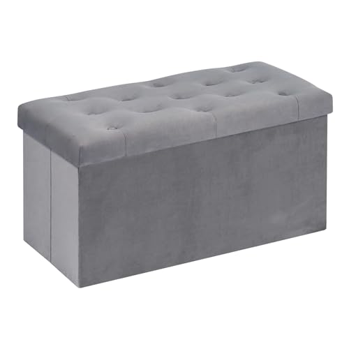 Bonlife Sitzbank mit Stauraum Aufbewahrungsbox mit Deckel Stoff Stauraum Schlafzimmer Möbel Faltbarer Fußhocker Samttuch,Grau,80 x 40 x 40 cm von Bonlife