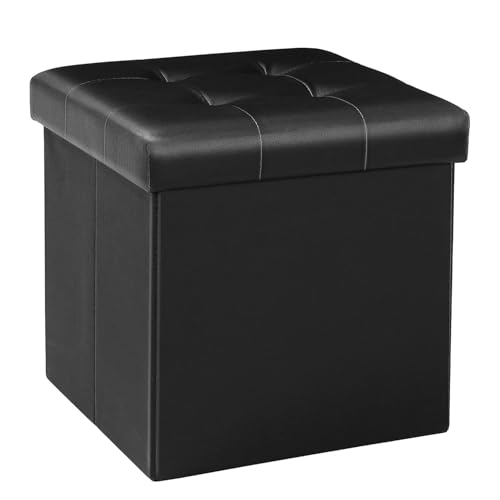Bonlife Sitzbox mit Stauraum Faltbare Truhe Aufbewahrung Polster Hocker Sitzbank mit Schuhregal,Schwarz, 32x32x32cm von Bonlife