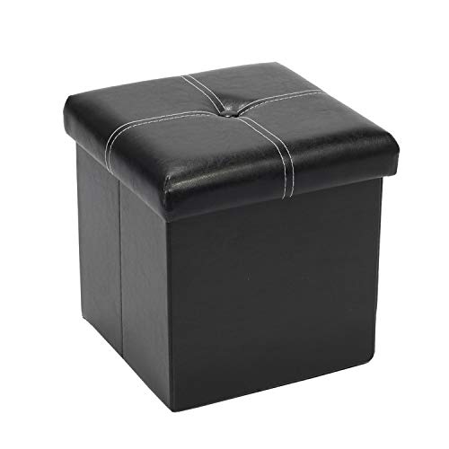 Bonlife Sitzhocker Kinder,Faltbarer Hocker mit Stauraum,Kunstleder Aufbewahrungsbox Kinder mit Deckel,Maximale Belastung 120kg,Schwarz,30x30x30cm von Bonlife