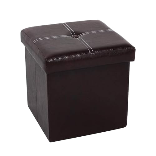 Bonlife Kunstleder Sitzhocker Kinder,Faltbarer Hocker mit Stauraum,Aufbewahrungsbox Kinder mit Deckel,Maximale Belastung 120kg,Braun，30x30x30cm von Bonlife