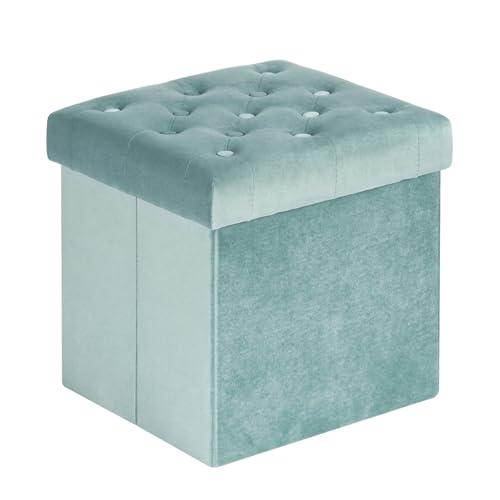 Bonlife Samt Faltbarer Hocker,Sitzhocker Samt Sitztruhe mit Stauraum Kinder,Aufbewahrungshocker mit Deckel,Fußhocker Gepolstert,Grün,40x40x40cm von Bonlife