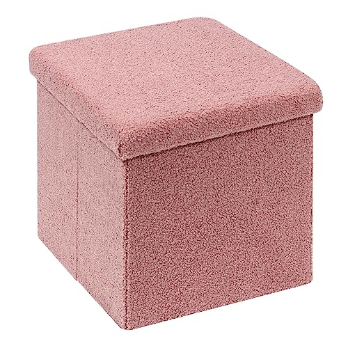 Bonlife Sitzhocker Sitzwürfel mit Stauraum, Faltbare Sitzwürfel mit Deckel, Samt Fußbank Truhen Aufbewahrungsbox, Rosa, 40 x 40 x 40 cm von Bonlife