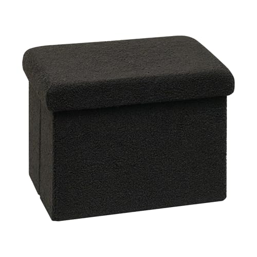 Bonlife Sitzhocker Sitzwürfel mit Stauraum, Faltbare Sitzwürfel mit Deckel, Fleece Fußbank Truhen Aufbewahrungsbox, Schwarz, 42x32x32cm von Bonlife
