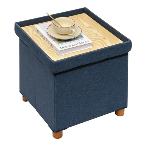 Bonlife Sitzhocker mit Stauraum，klappbare Sitztruhe, Aufbewahrungsbox, Fußbank, Quadratisch, für Flur, Wohnzimmer und Schlafzimmer, Blau，38x38x38 cm von Bonlife