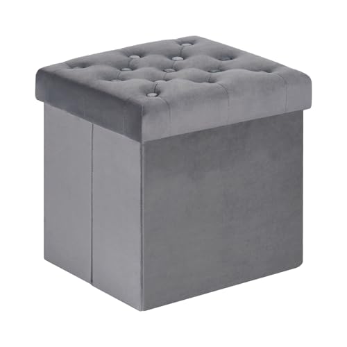 Bonlife Faltbarer Sitztruhe mit Stauraum,Samt Sitzwürfel Couch Hocker,Aufbewahrungsbox mit Deckel,Fußhocker Samttuch,Sitzhocker Grau,40x40x40cm von Bonlife