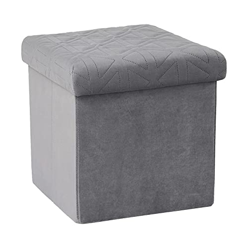 Bonlife Faltbarer Sitzhocker mit Stauraum,Samt Kleiner Hocker Sitztruhe,Aufbewahrungsbox Kinder mit Deckel,Klapphocker Sitzwürfel,Grau,32x32x32cm von Bonlife