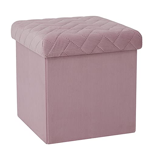 Bonlife Faltbarer Sitzhocker mit Stauraum,Samt Kleiner Hocker Sitztruhe,Aufbewahrungsbox Kinder mit Deckel,Klapphocker Sitzwürfel,Rosa,32x32x32cm von Bonlife