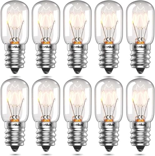 Bonlux 10-Pack Salzlampe Glühbirnen E14 15W Kühlschrank Glühbirne High Temp 300° Backofen Glühbirnen Dimmbar E14 SES Kleine Edison Schraube Pygmäe Glühbirnen T22 Röhrenförmige Glühbirne von Bonlux