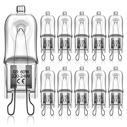 Bonlux 10pack 60W G9 Halogen Glühbirnen 60W Dimmbar Warm Weiß G9 Kapsel Glühbirnen,G9 Halogen Kapsel Glühbirnen für Kochen Beleuchtung, Wachs Lampe, RV Licht, Kronleuchter und Deckenleuchten,220V-240V von Bonlux